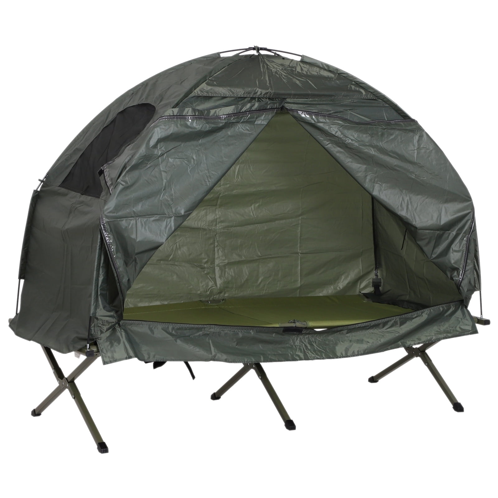 Outsunny Camping Tent Cot Combo, Single Person Folding Elevated Camping Bed with Tent, Zipper Door, Carry Bag, Green