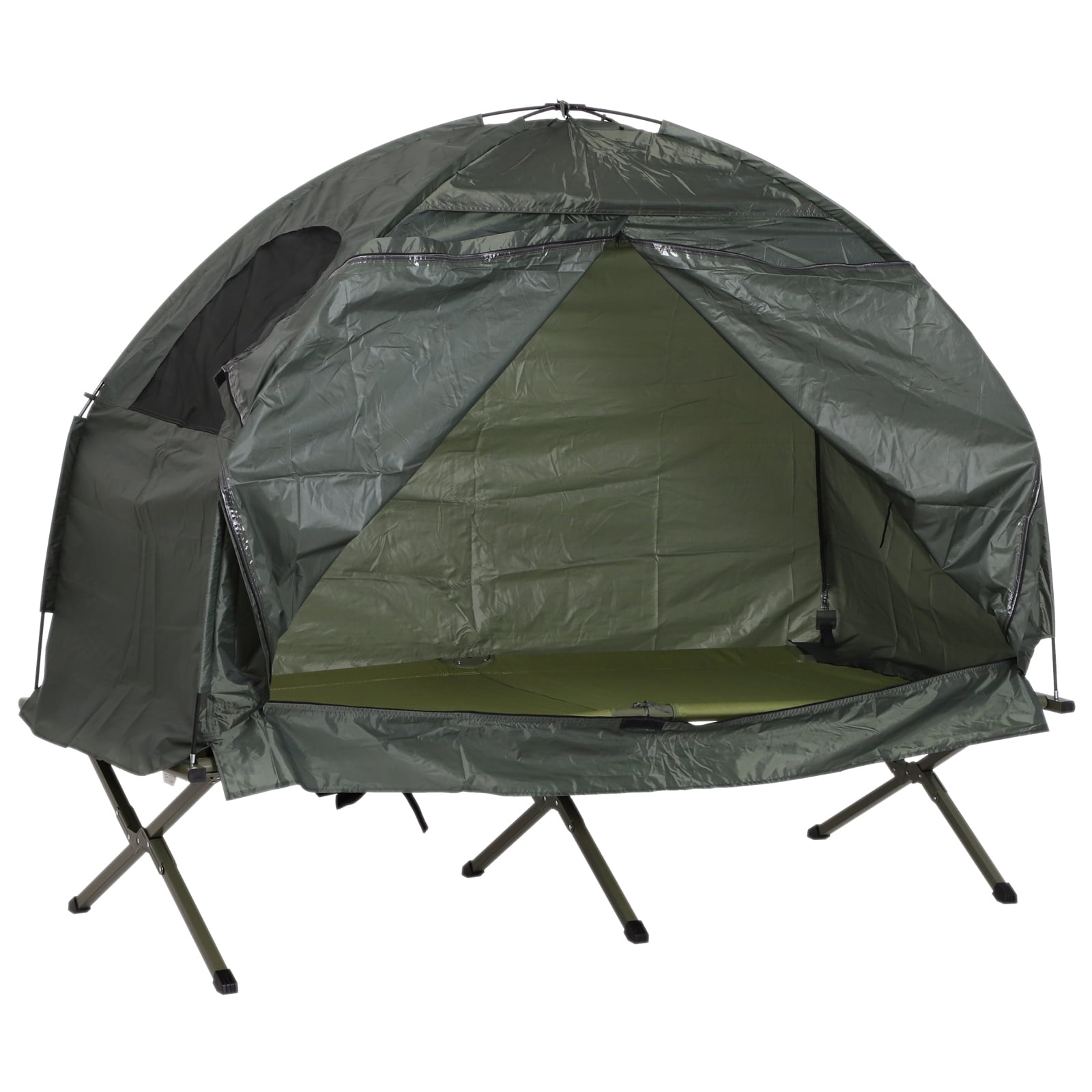 Green Single-Person Elevated Camping Tent Cot with Carry Bag