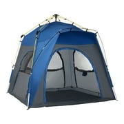 Outsunny Camping Tents 4 Person Pop Up Tent w/ Windows, Doors, Blue