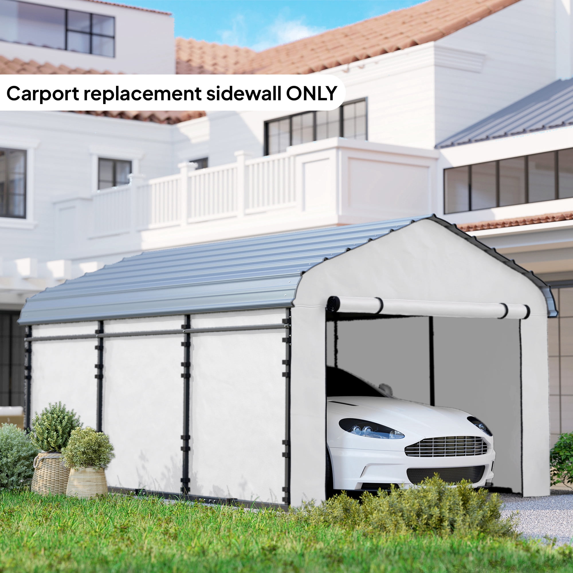 Outsunny Carport Replacement Sidewall Panel Set of 4 for 12' x 20' Carports, UPF50+ Waterproof PE Tarp Replacement Side Wall Cover, White