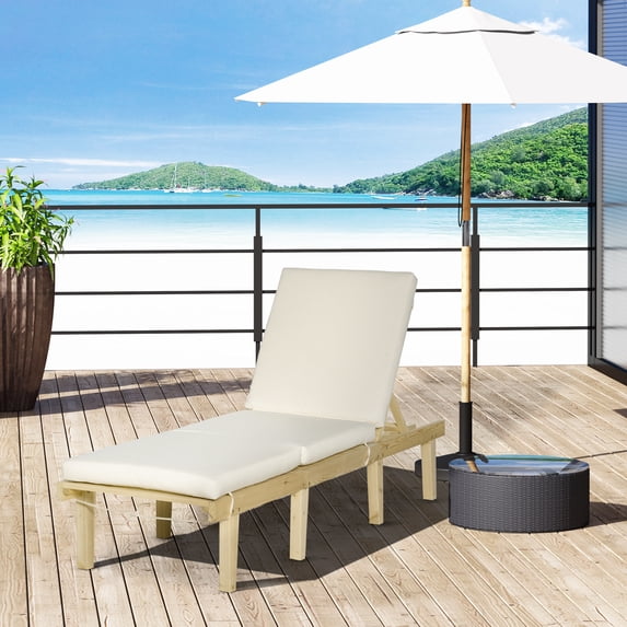 Outsunny Chaise Lounge Chair for Outdoor, Patio Recliner with 4-Position Adjustable Backrest & Cushion for Deck, Beach, Lawn & Sunbathing, Natural