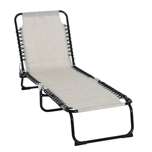 Outsunny Chaise Lounge Pool Chair, Folding, Reclining, Cream White