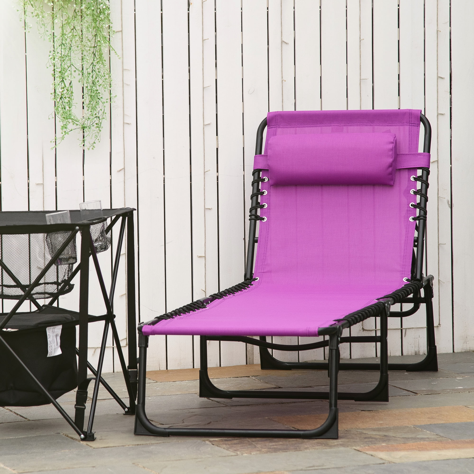 Purple Folding Chaise Lounge Chair with Cushions and Mesh