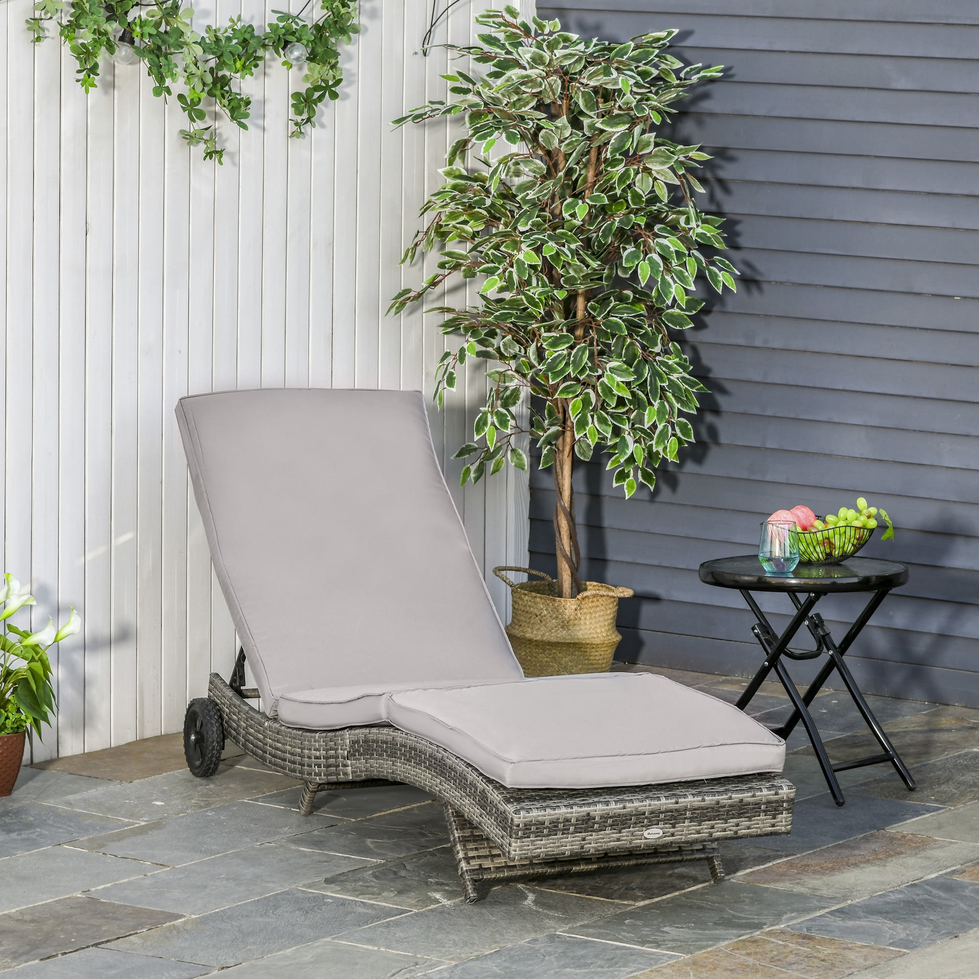 Gray Armless Steel Wicker Chaise Lounge with Cushions