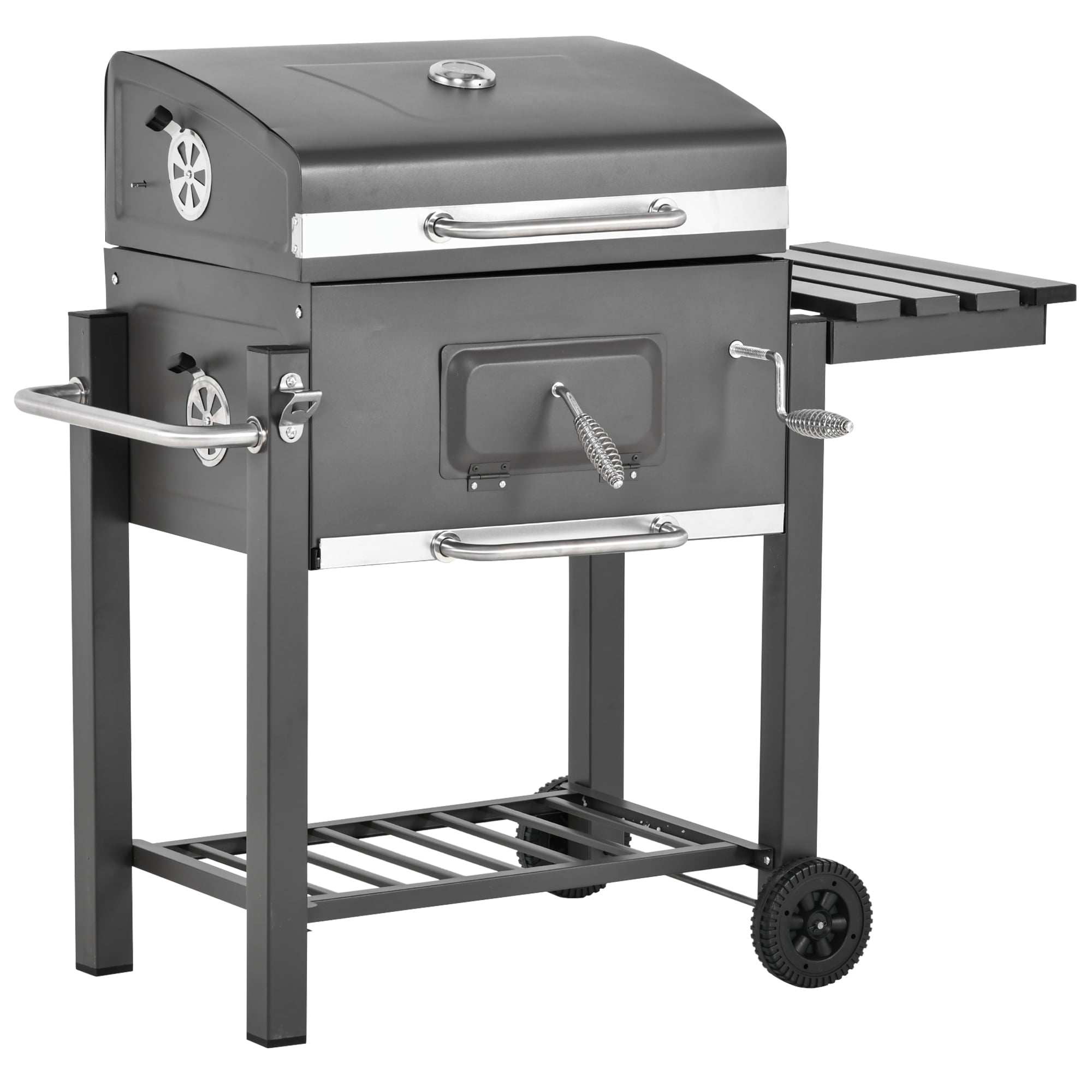 Gray Stainless Steel Charcoal BBQ Grill with Smoker