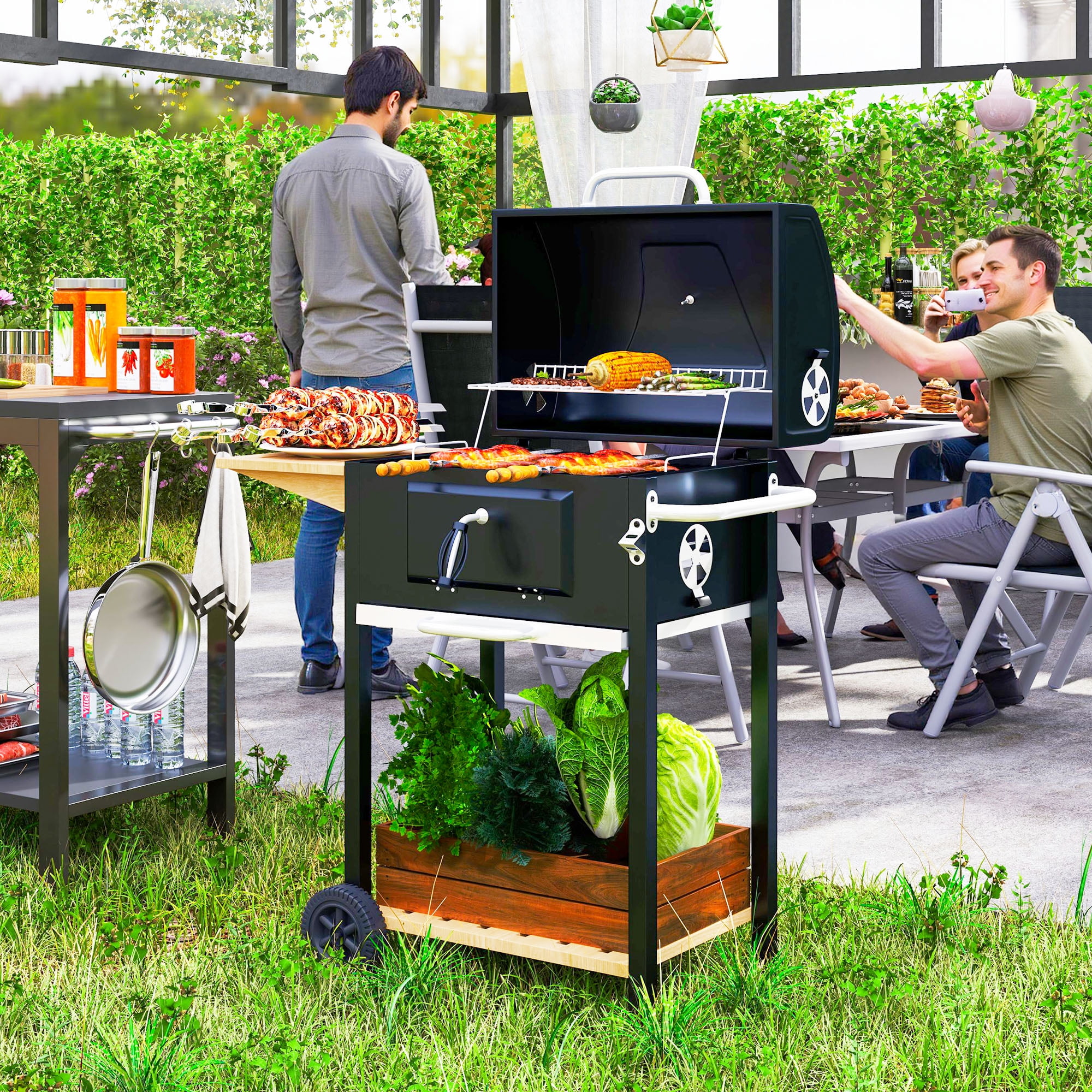 Portable Folding Charcoal Grill - 39" Stainless Steel Hibachi For Camping, Picnics, & Outdoor Cooking