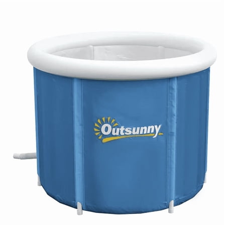 Outsunny Cold Plunge Tub  Portable Ice Bath Cold Water Therapy Tub with Thermo Lid  for Athletes Recovery  Dark Blue