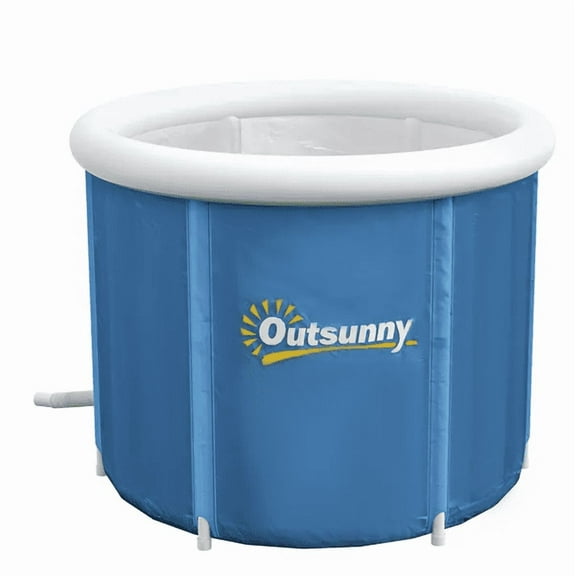 Outsunny Cold Plunge Tub  Portable Ice Bath Cold Water Therapy Tub with Thermo Lid  for Athletes Recovery  Dark Blue