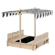 Outsunny Covered Sandbox with Lid & Adjustable Canopy for Kids, Wooden