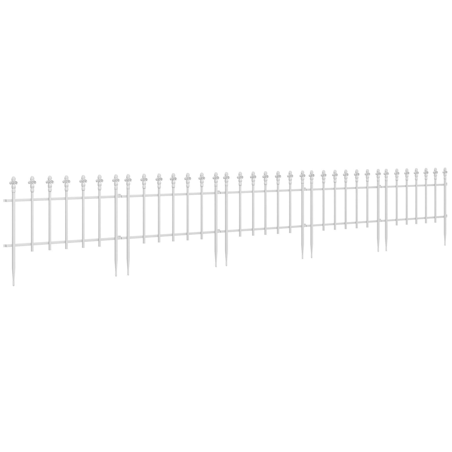 Outsunny Decorative Metal Garden Fence Panels 5 Pack, 9.2 Ft White Steel Landscape Border for Flower Beds, Yard Decor and Small Animal Barrier