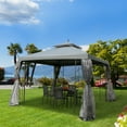 thumbnail image 1 of Outsunny 118" x 118" Steel Outdoor Patio Gazebo Canopy with Removable Mesh Curtains, Display Shelves, & Steel Frame, Gray, 1 of 9