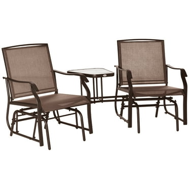 Outsunny Double Patio Glider With Tea Table, Tempered Glass, Outdoor, Garden