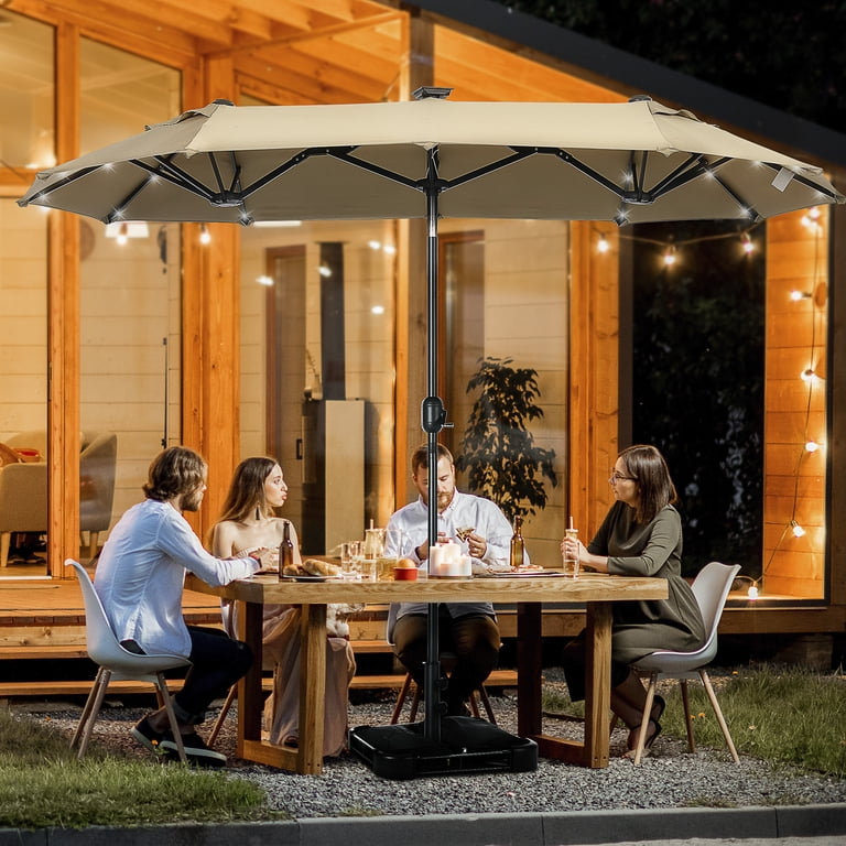 double patio umbrella tilt GRANDPATIO Duo Sidepost Aluminum Cantilever Outdoor The PURPLE LEAF 15 FT Patio Market Umbrella 11 Ft. Octagonal Aluminum Auto