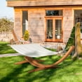 thumbnail image 1 of Outsunny Outdoor Hammock with Stand, Extra Large Heavy Duty Wooden Frame, No Tree Needed, 12.8' Indoor Outside Boho Nap Bed, Natural Cotton, White, 1 of 9