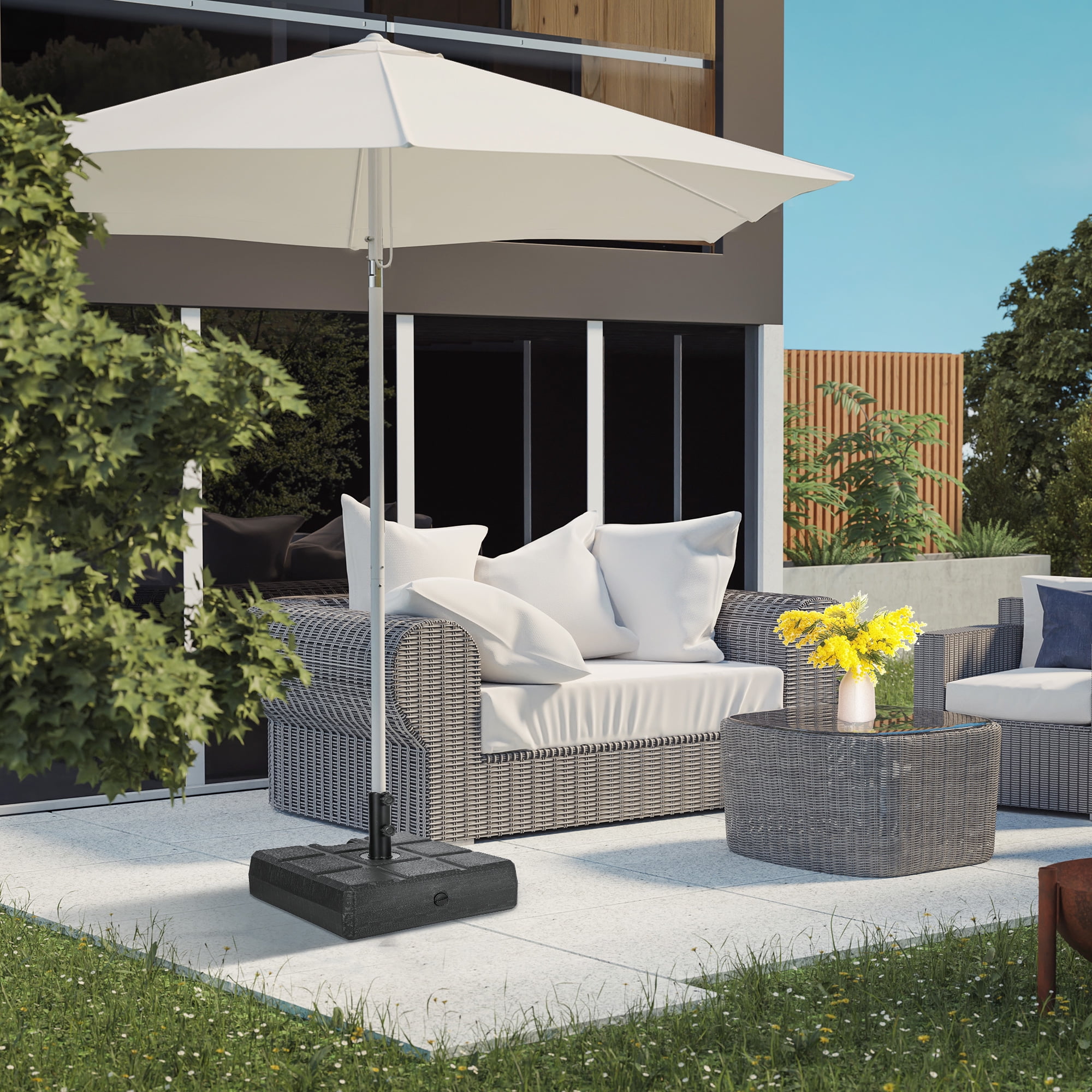 Black HDPE Fillable Patio Umbrella Base with Steel Holder