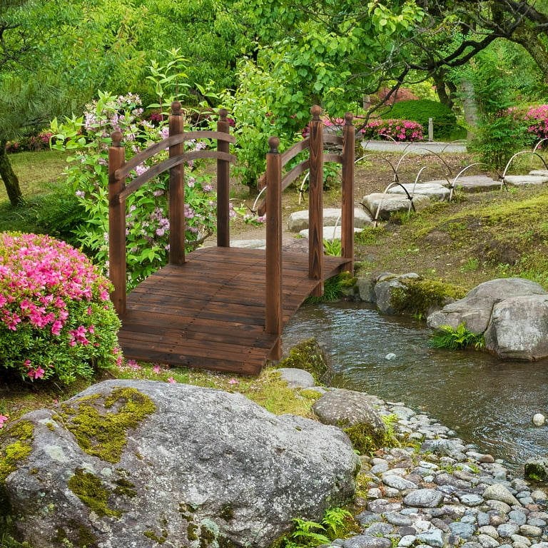 Outsunny Outdoor Wooden Landscape Footbridge with Side