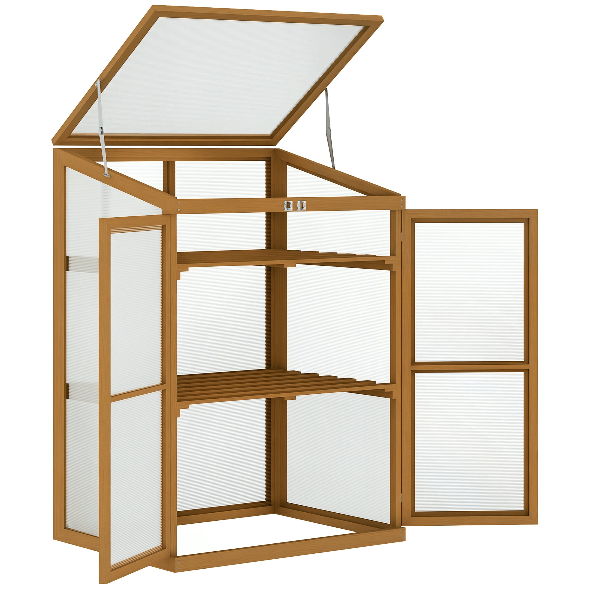 Outsunny Fir Wood Garden Planter Greenhouse w/ Panels, Shelves, Brown