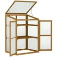 thumbnail image 1 of Outsunny Fir Wood Garden Planter Greenhouse w/ Panels, Shelves, Brown, 1 of 8