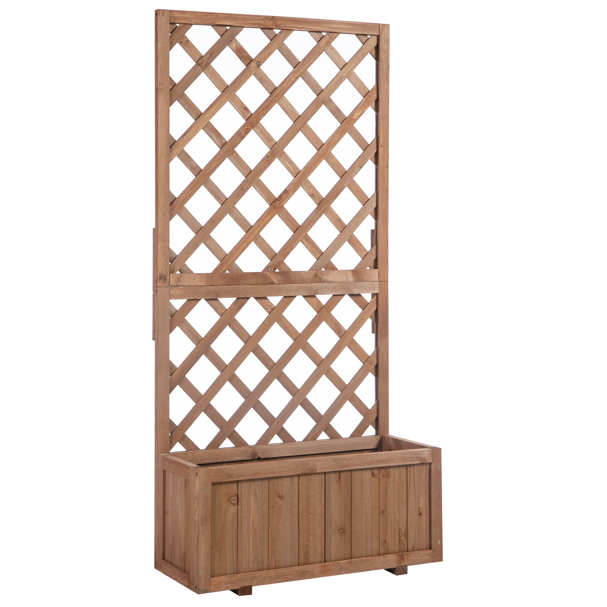 Elevated Natural Wood Garden Bed with Climbing Trellis