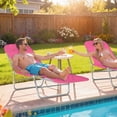 thumbnail image 1 of Outsunny Foldable Outdoor Chaise Lounge Chair, 5-Level Reclining Camping Tanning Chair with Breathable Mesh Fabric and Headrest, Pink, 1 of 10