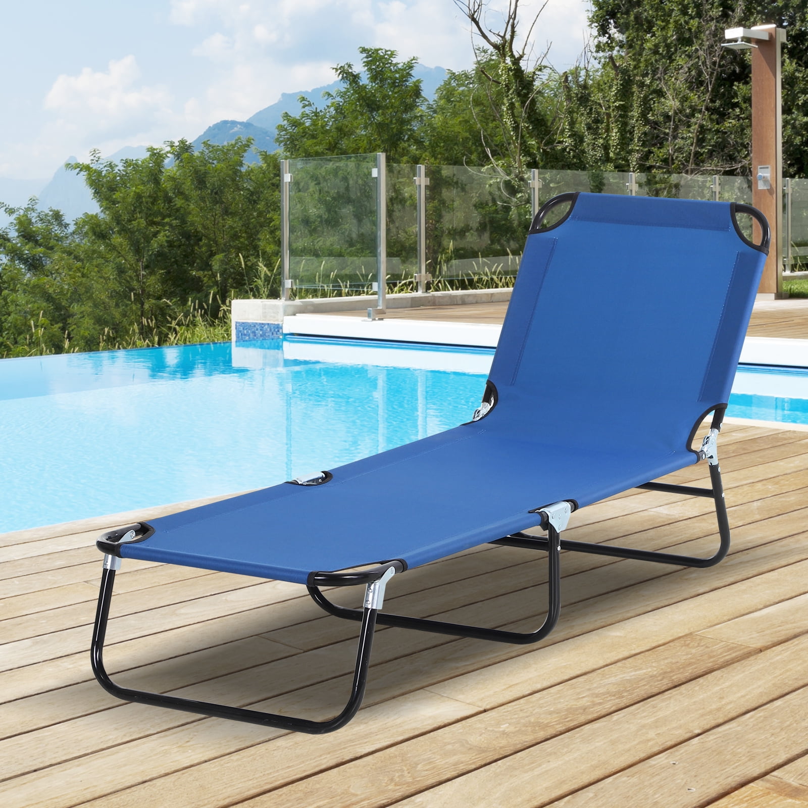 Blue Steel Frame Folding Outdoor Chaise Lounge Chair