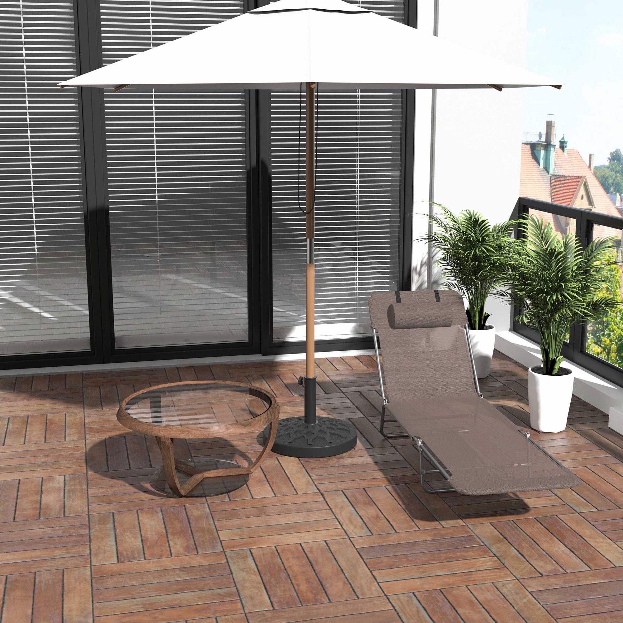 Brown Metal Foldable Outdoor Chaise Lounge with Mesh Fabric