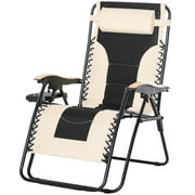Outsunny Foldable Reclining Zero Gravity Chair with Cup Holders, Beige