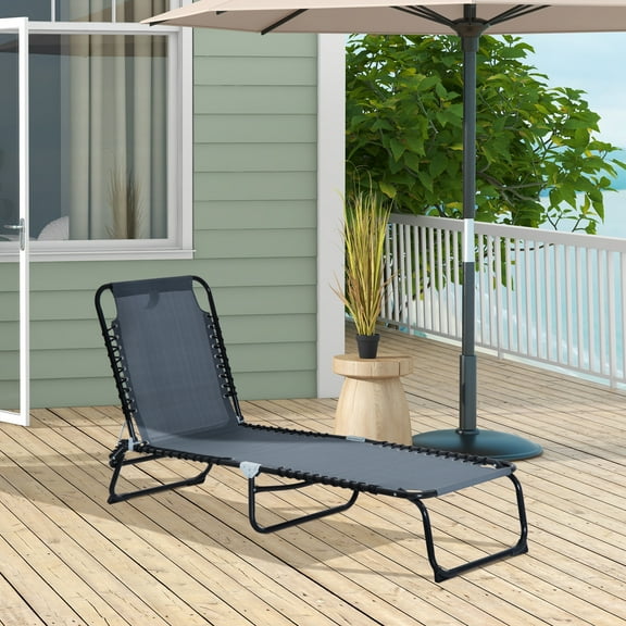 Outsunny Folding Beach Chair Chaise Lounge 3 Adjustable Positions, Grey