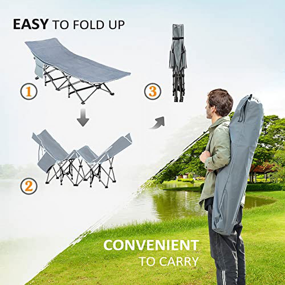 Outsunny Folding Camping Cot, Double Layer Heavy Duty Sleeping Cot with