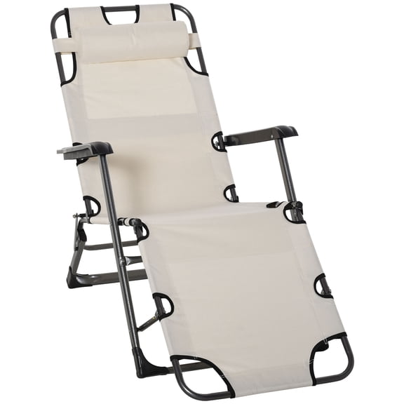 Outsunny Folding Chaise Lounge Chair for Outside,2-In-1 Tanning Chair with Pillow & Pocket,Adjustable Pool Chair for Beach,Patio,Lawn,Deck,Cream White,Cream White Metal Garden Outdoor Patio Patio