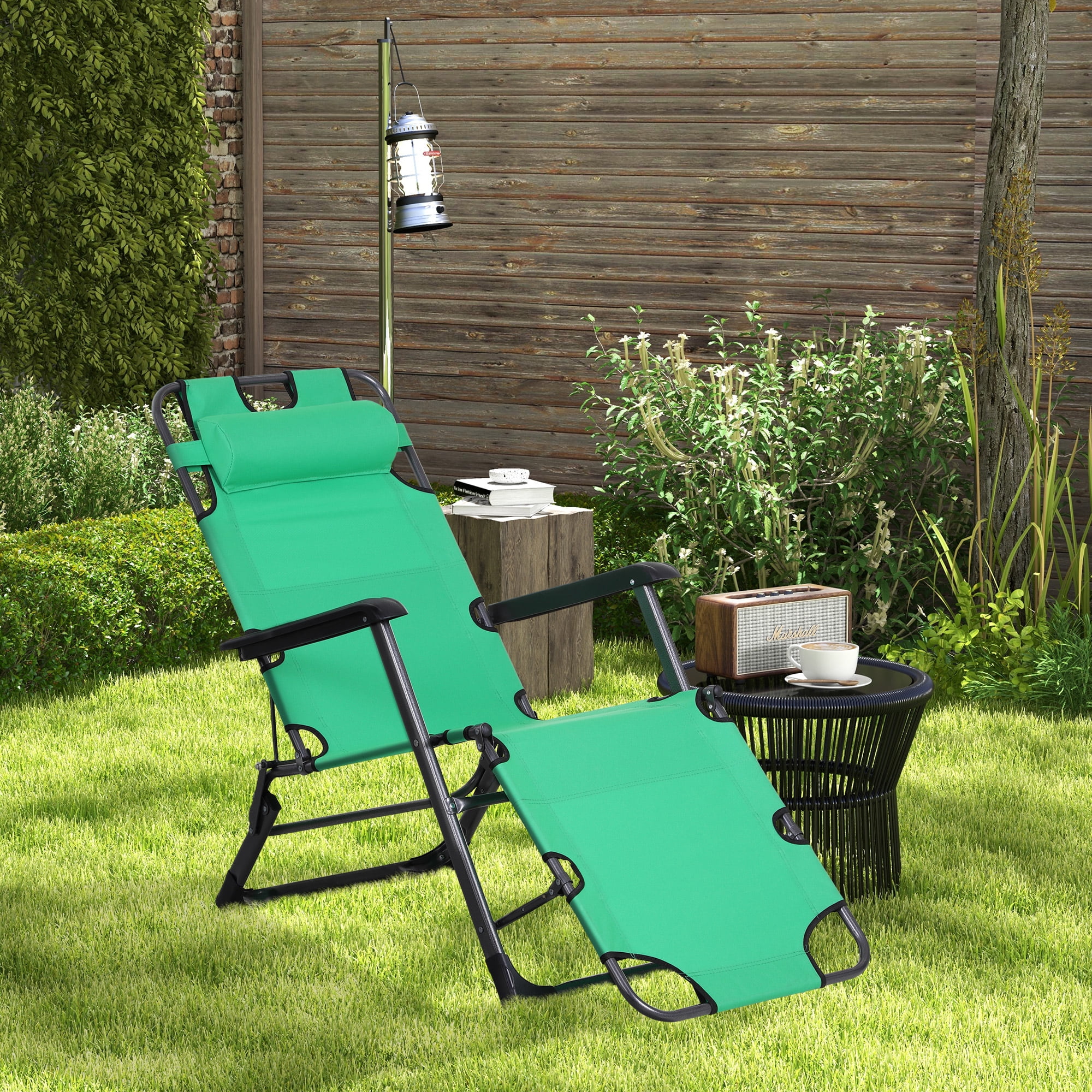 Green Adjustable Zero Gravity Chaise Lounger with Cushions