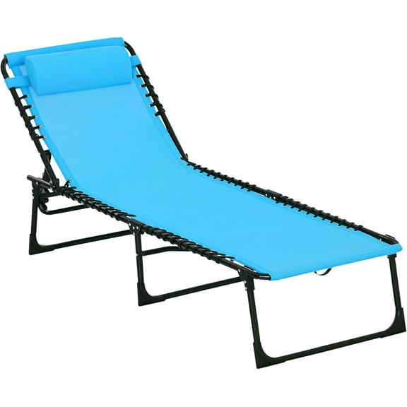 Outsunny Folding Chaise Lounge Chair, Patio Sun Tanning Chair, Outdoor Chaise Lounger with 4-Position Reclining Back, Breathable Mesh Seat for Beach, Poolside, Yard, Rainbow Striped