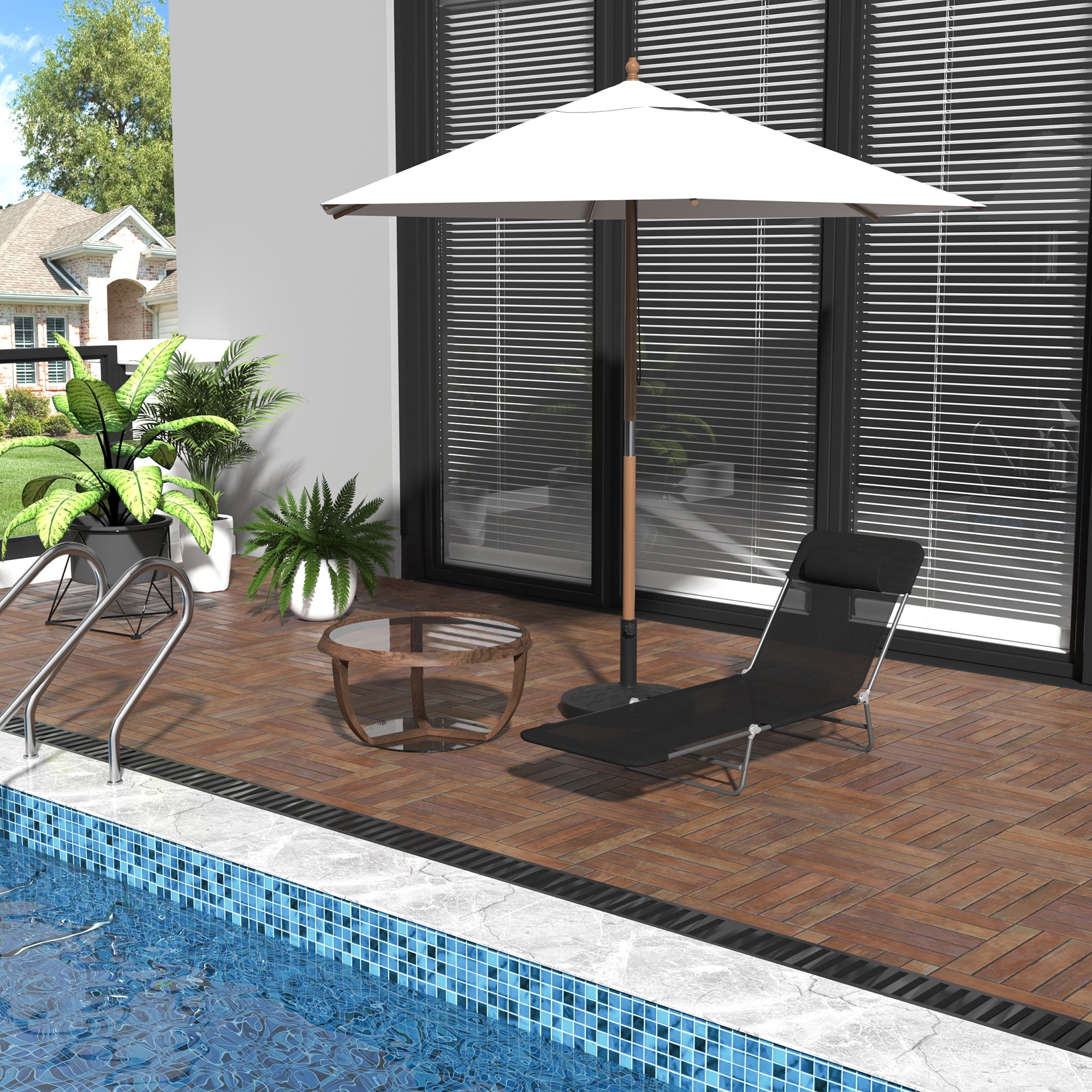 Black and Silver Foldable Mesh Chaise Lounge Chair with Pillow