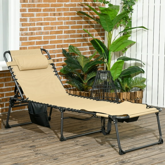 Outsunny Folding Chaise Lounge, Reclining Tanning Chair, Beige