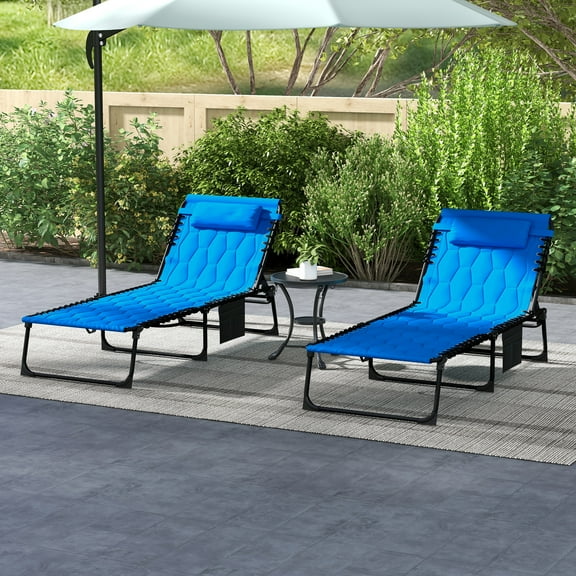 Outsunny Folding Chaise Lounge Set, Padded Reclining Tanning Chairs, Blue
