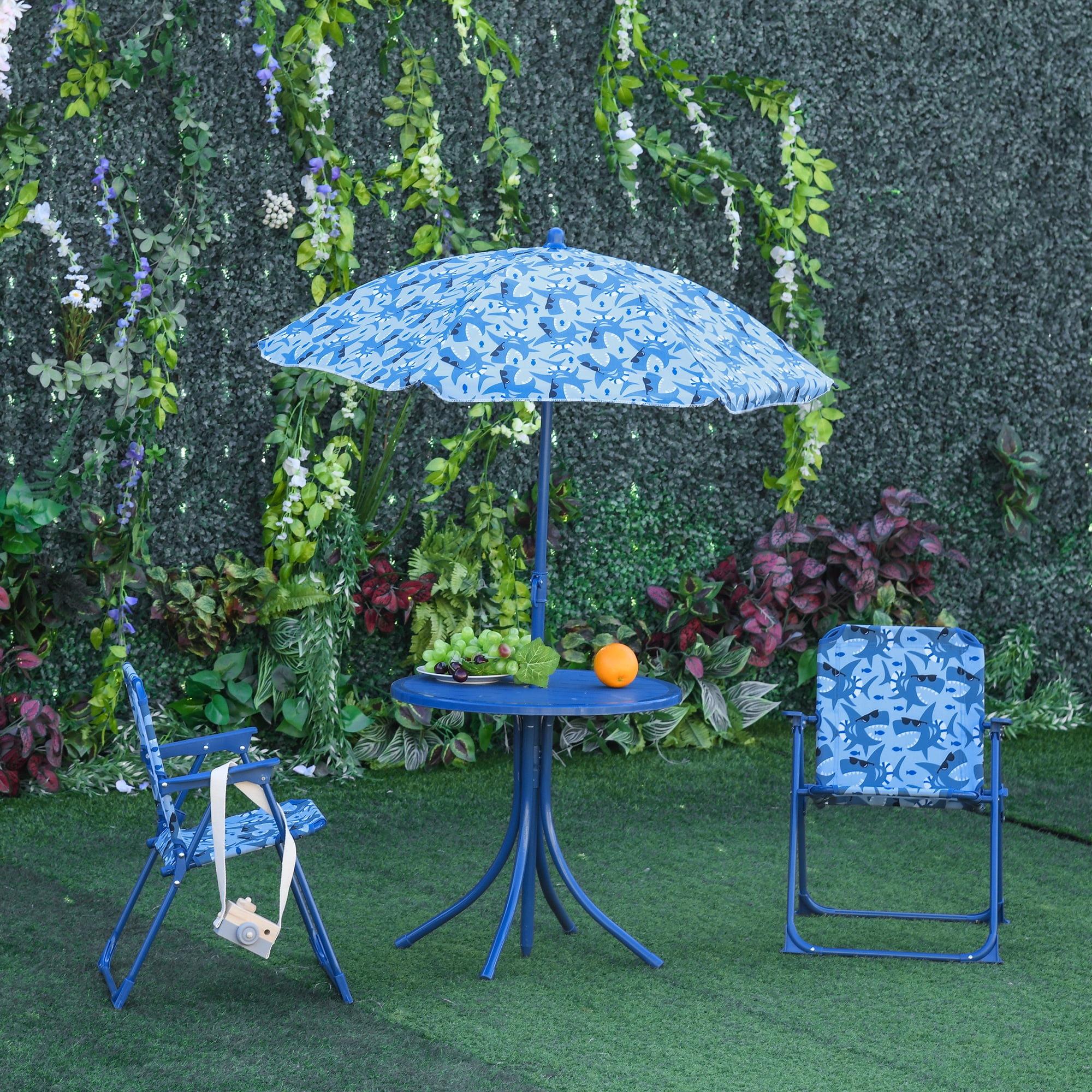 Outsunny Folding Kids Table and Chair Set for Garden, Backyard, Blue