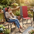 thumbnail image 1 of Outsunny Folding Patio Chairs Set of 2, Padded High Back Lawn Chairs with Armrests, 600D Oxford Fabric, Portable Outdoor Camping Chairs, Red, 1 of 9