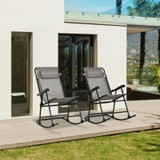 Outsunny Oversized Folding Rocking Camping Chair Set of 2, Outdoor Rockers with Headrests, Zero Gravity Bungee Lawn Chairs for 2 Adults, Gray