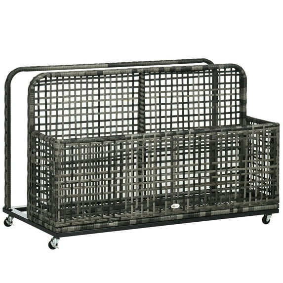 Outsunny Four Wheels Pool Float Storage, Dark Gray, Steel/PE Rattan, 43.25" x 22.5" x 28"