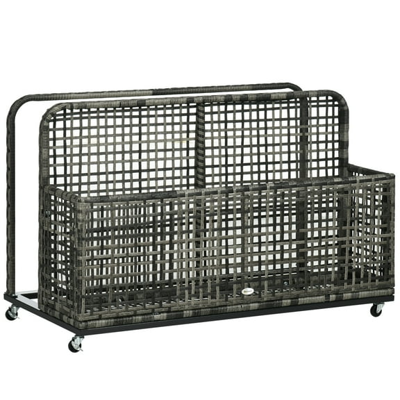 Outsunny Four Wheels Pool Float Storage, Dark Gray, Steel/PE Rattan, 43.25" x 22.5" x 28"