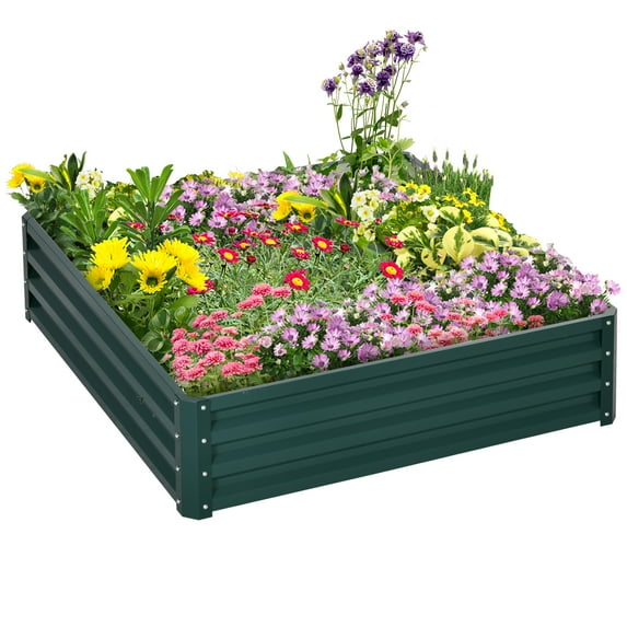 Outsunny Galvanized Raised Garden Bed,4' X 4' X 1' Metal Planter Box,For Growing Vegetables,Flowers,Herbs,Succulents,Green,Green Steel Garden Outdoor Garden Supplies Garden Arch Trellis