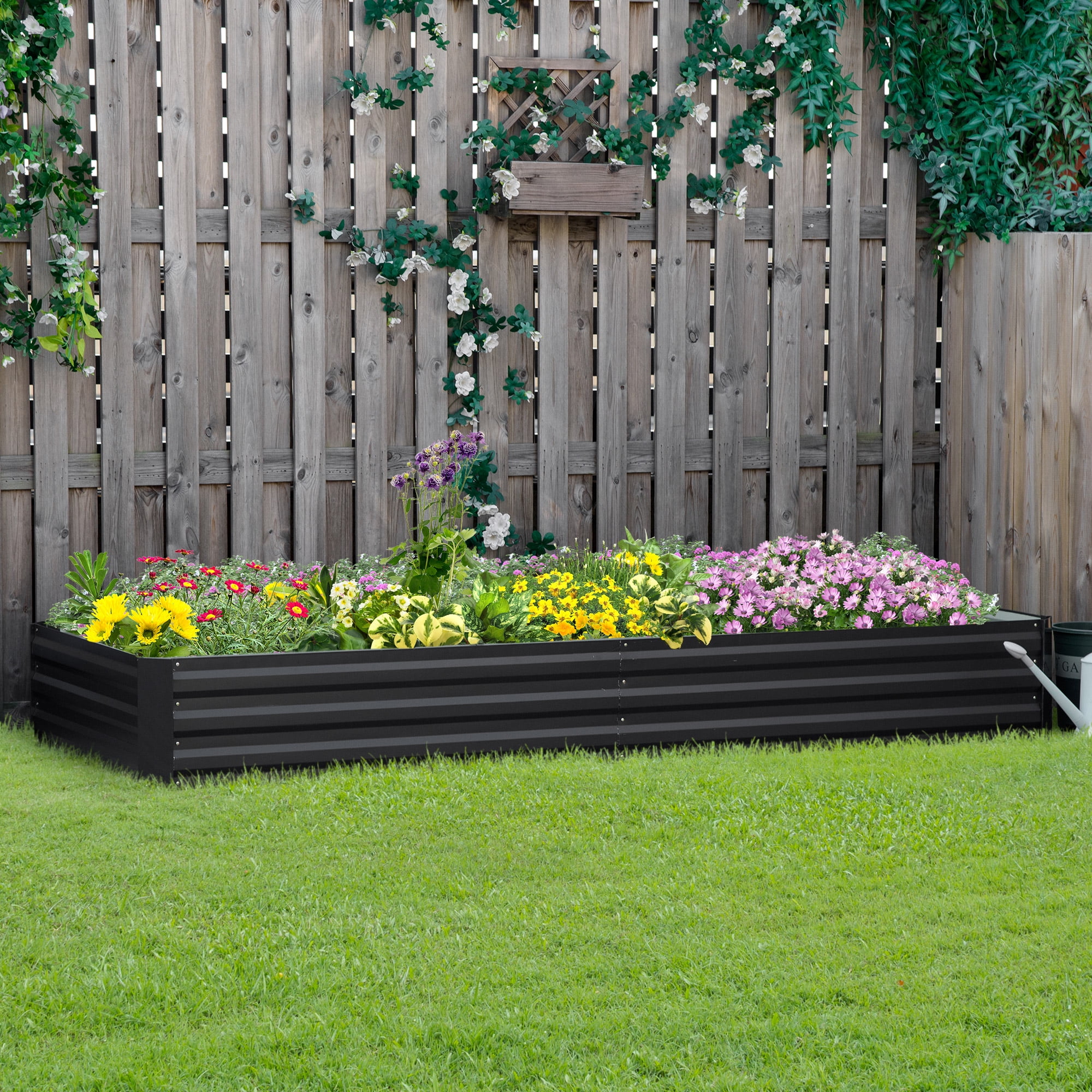 Outsunny Gray Galvanized Metal Raised Garden Bed for Outdoor Plants