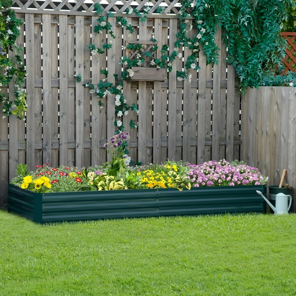Outsunny Galvanized Raised Garden Bed, 8' x 3' x 1' Metal Planter Box, for Growing Vegetables, Flowers, Herbs, Succulents, Green