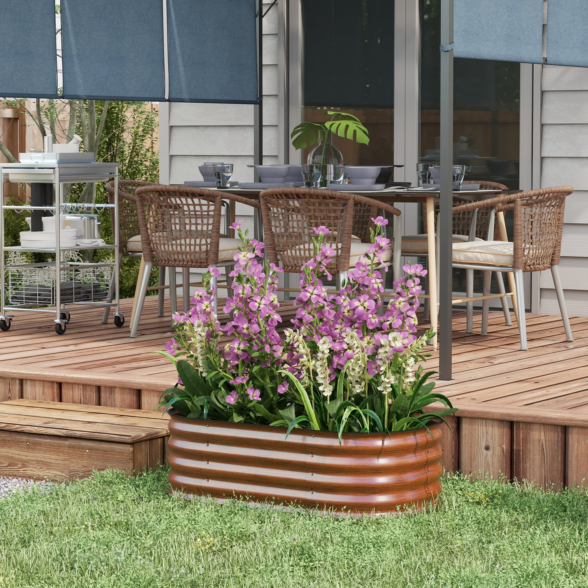 Outsunny Galvanized Raised Garden Bed Kit, Metal Planter Box with Safety Edging, 41.25" x 24.5" x 11.75", Brown