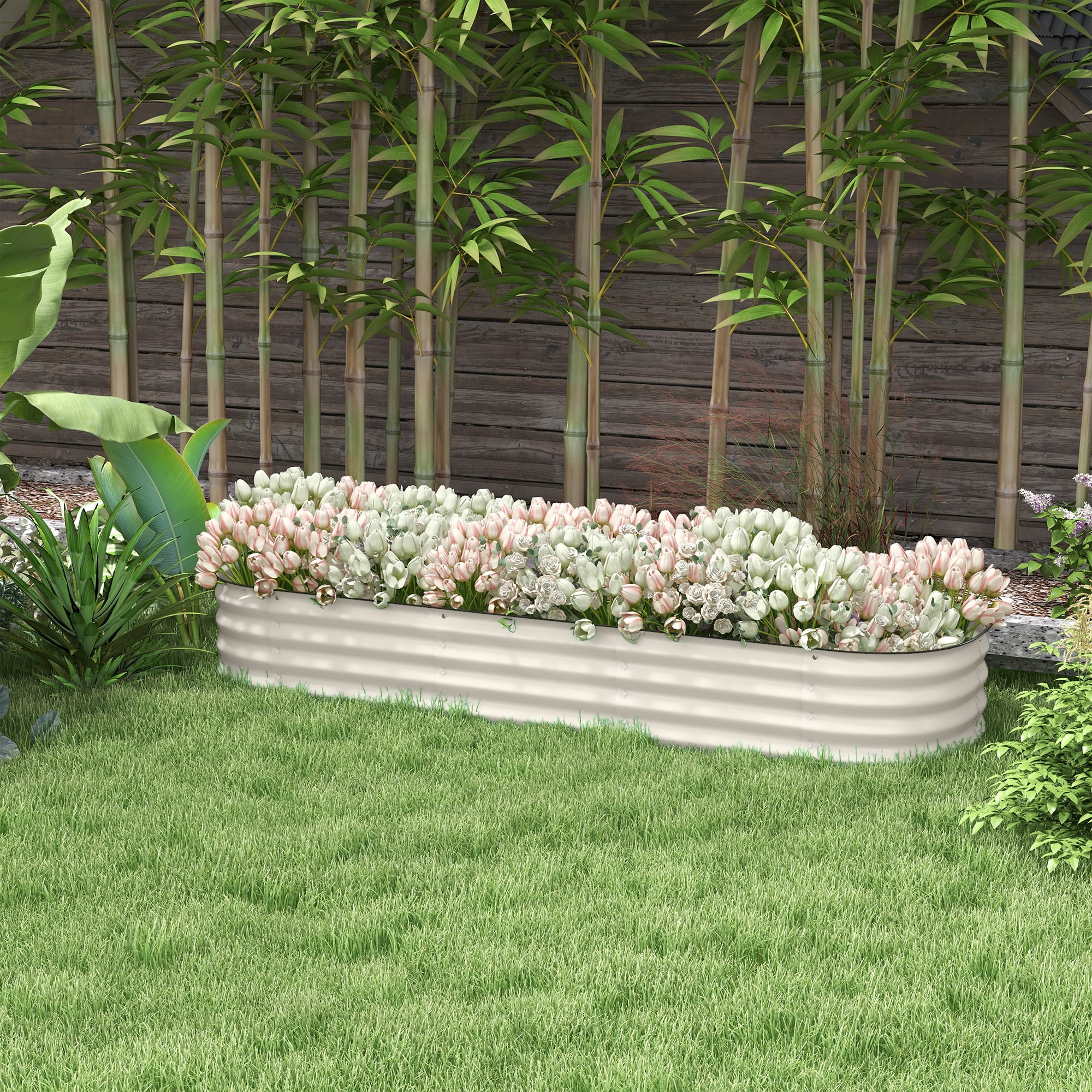 Cream Galvanized Metal Raised Garden Bed Kit, 76.75" x 24.5" x 11.75"