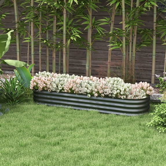 Outsunny Galvanized Raised Garden Bed Kit, Metal Planter Box with Safety Edging, 76.75" x 24.5" x 11.75", Dark Gray