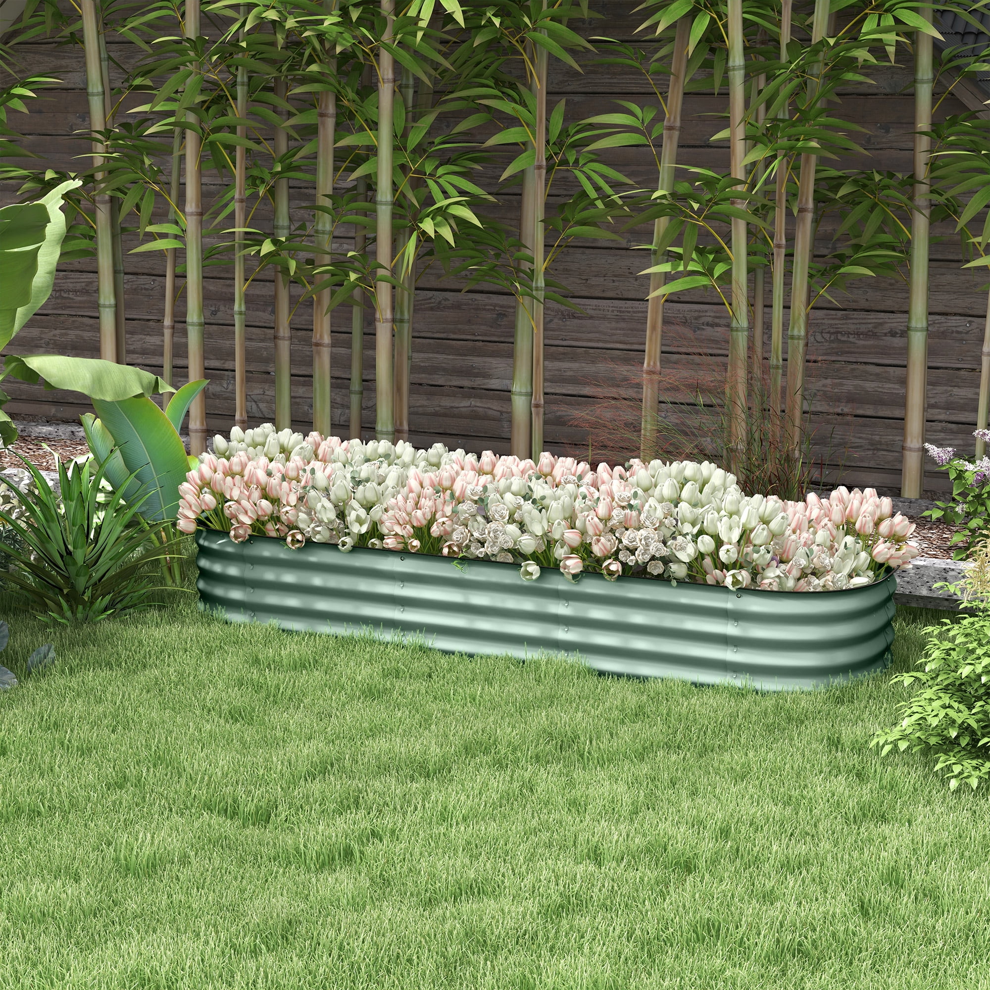 Outsunny Galvanized Raised Garden Bed Kit, Metal Planter Box with Safety Edging, 76.75" x 24.5" x 11.75", Green