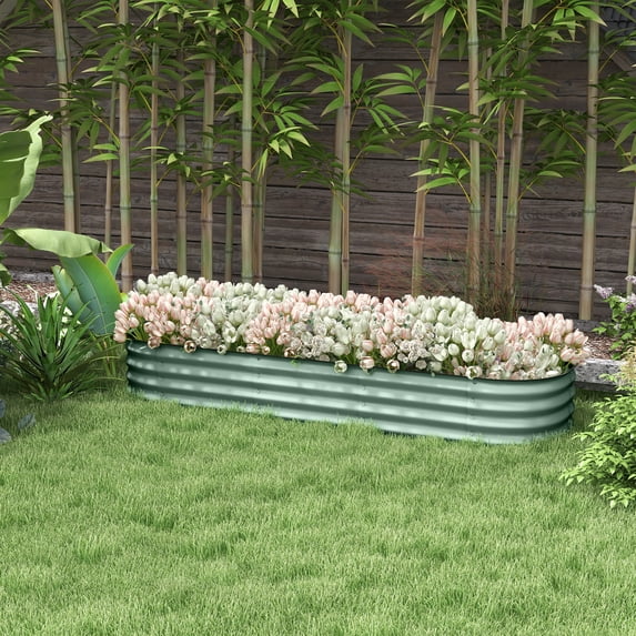 Outsunny Galvanized Raised Garden Bed Kit, Metal Planter Box with Safety Edging, 76.75" x 24.5" x 11.75", Green