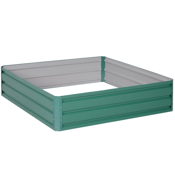 Outsunny Galvanized Raised Garden Bed Kit, Outdoor Metal Planter Box for Vegetables Herbs, 4' x 4' x 1', Green