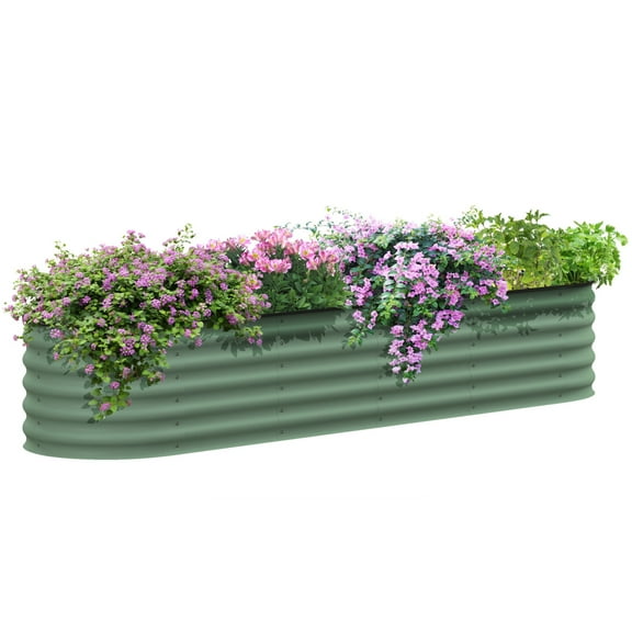 Outsunny Galvanized Raised Garden Bed Metal Planter Box Safety Edging DIY Stock Tank for Flowers Herbs Vegetables